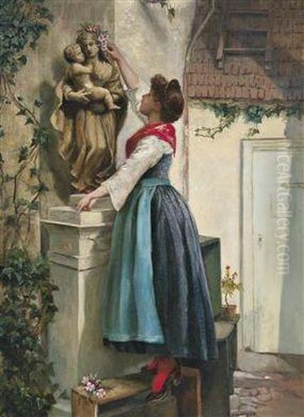 Floral Tribute For The Statue Of Mary - view 1