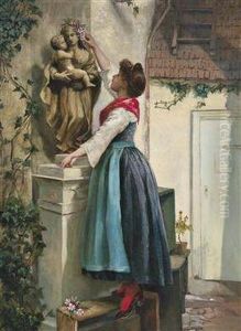 Floral Tribute For The Statue Of Mary