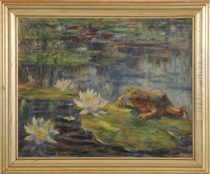 Study Of A Frog On A Lily Pad. Signed Lower Left Alfred Juergens". by Alfred Juergens