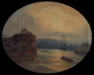 Harbour Scene At Sunset With Various Shipping by Jean Marie Auguste Jugelet