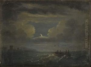 Pecheurs Au Clair De Lune by Jean Marie Auguste Jugelet