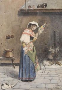 Roman Woman In Interior Domestic Scene by Jose Juliana Albert