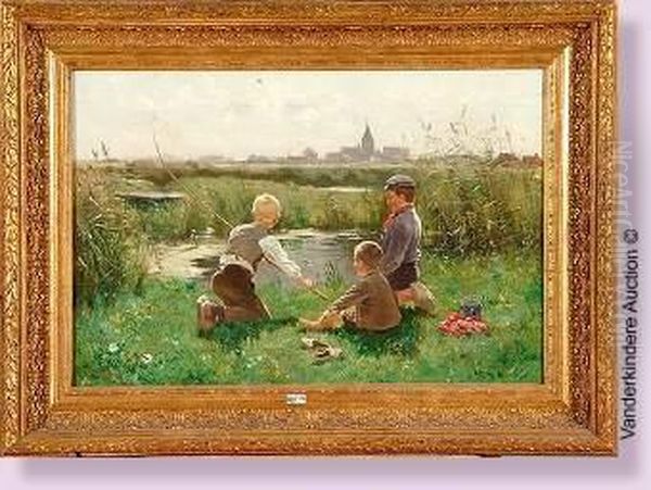 Jeunes Pecheurs Au Bord De L'etang - view 1