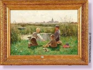 Jeunes Pecheurs Au Bord De L'etang by Joseph, Jos Julien