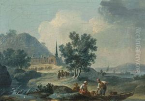 Paysage Anime D'un Couple De Pecheurs by Nicolas-Jacques Juliard
