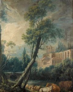 < Temple De Vesta Dominant Une Scene Pastorale >. by Nicolas-Jacques Juliard