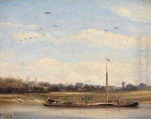 Flusspartie Mit Lastenkahn by Antoine Valentin Jumel De Noireterre