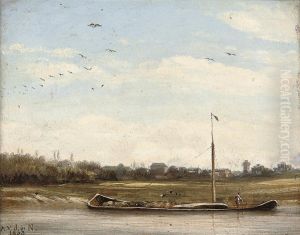A Barge On The River by Antoine Valentin Jumel De Noireterre