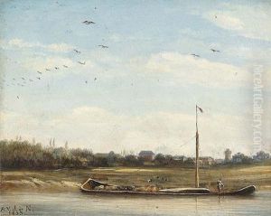 Flusspartie Mit Lastkahn. by Antoine Valentin Jumel De Noireterre