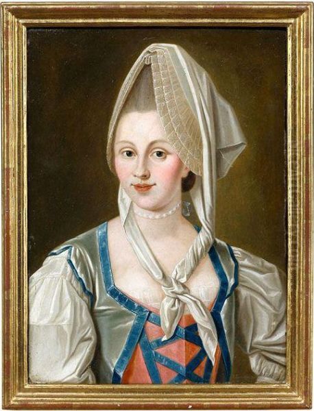 Bildnis Einer Dame Mit Haube Und Mit Blauen Bandern Besetztem Kleid - view 1