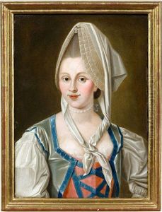 Bildnis Einer Dame Mit Haube Und Mit Blauen Bandern Besetztem Kleid