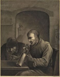 Interieur Mit Zweirauchenden Mannern by Justus Juncker