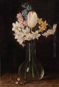 Ein Blumenstillleben In Einer Glasvase by Justus Juncker
