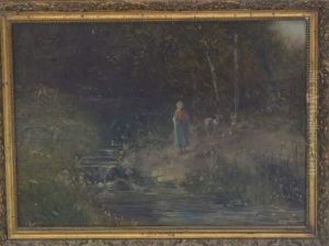 Paysanne Pres Du Ruisseau by Gustave Adolf Jundt