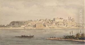 View Of Brissac With Figures On The Embankment Pulling A Boat Alongthe River Loire