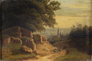 Bewaldete Landschaft Mit Kutsche. by Carl Jungheim