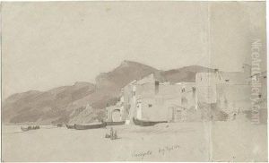 Die Ligurische Kuste Bei Varigoti Mit Fischerhausern Und Booten by Carl Jungheim