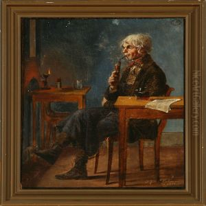 Interior With A Man Smoking A Pipe