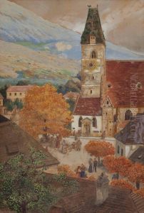"spitz An Der Donau Mit Dem Pfarrplatz Undpersonenstaffage" by Carl Just