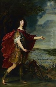 Portrait Du Grand Conde Devant Le Champs De Bataille De Rocroi by D'Egmont Juste