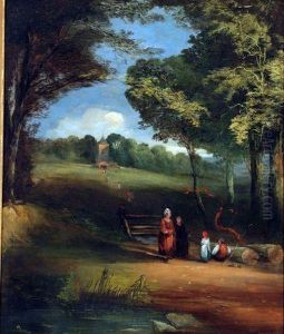 Figures In A Wooded Landscape by Henry Jutsum
