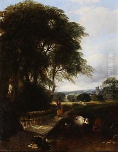 Woman Crossing A Footbridge by Henry Jutsum