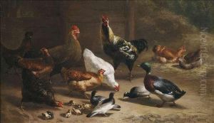 Poultry In A Stable by Carl Jutz