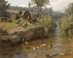 Family Of Ducks On The Weir