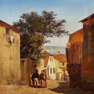 View Of A Narrow Street With People In A Small Danish Seaside Town