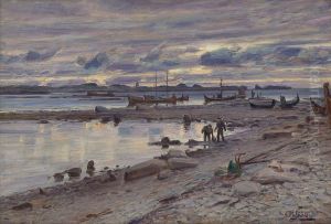 Kystlandskap Med Folkeliv, Nordland by Ole Juul