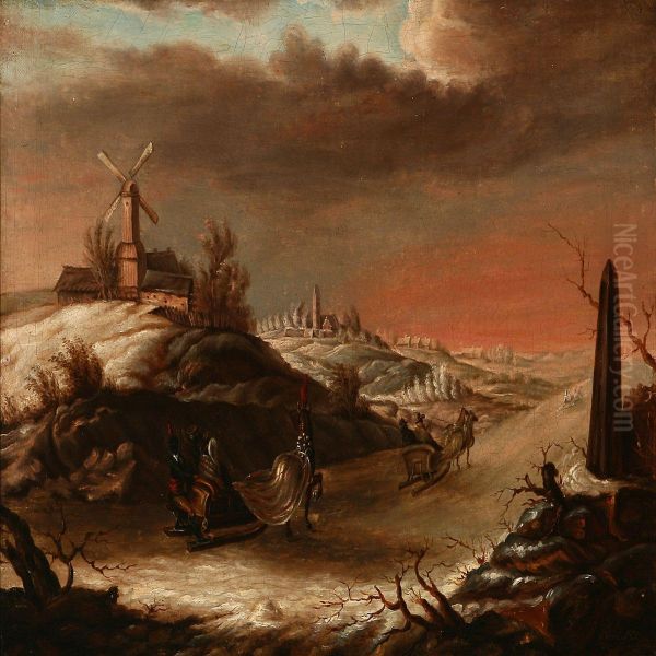 Winter Landscape With Two Sledges On The Road - view 1