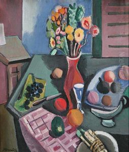 A Still Life With A Bouquet And Fruit