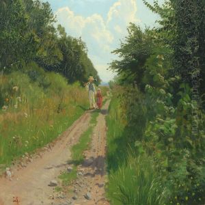 Summer Scenery With Two Children On A Road by Ludvig Kabell