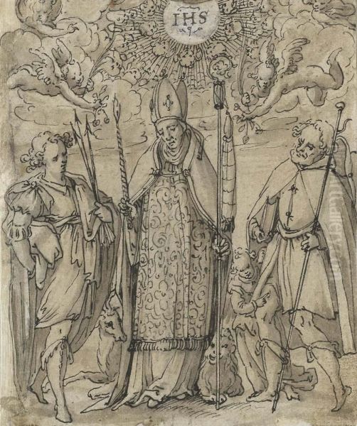 Bishop Flanked By Two Saints. - view 1