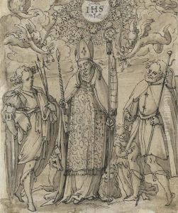 Bishop Flanked By Two Saints. by Kager, Johann Matthias