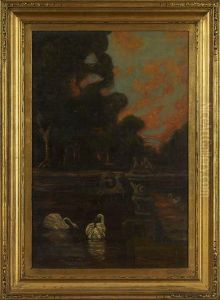 "evening Scene With Two Swans In Afountain" by Carl Kahler