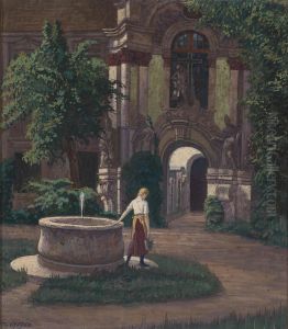 Entrance To The Church In Durnstein by Max Kahrer
