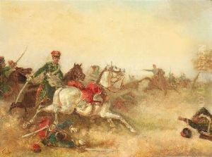 Cavalry In Abattle by Friedrich Kaiser