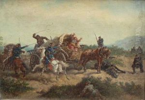 Prussiens Attaquant Une Charrette De Paysans by Friedrich Kaiser