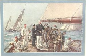 At Helm Of Imperial Yacht "m by Johan Wilhelm Kaiser