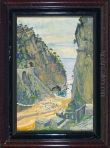 Blick In Eine Kleine Sandbucht An Sudlandischer Felsenkuste by Johan Wilhelm Kaiser