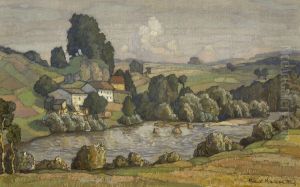 Flusslandschaft Mit Hausern by Richard Kaiser