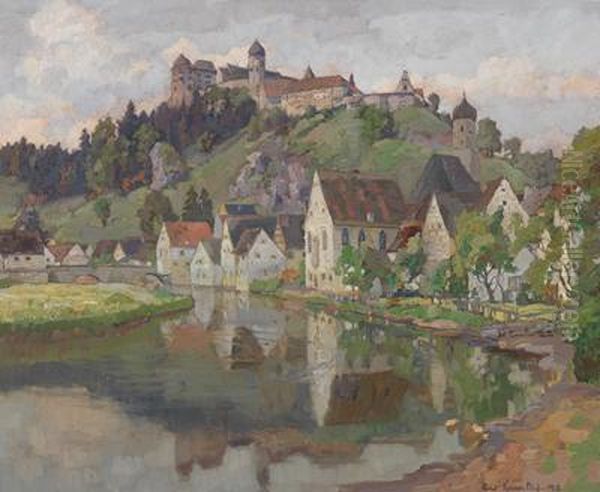 Blick Auf Harburg An Der Wornitz Mit Der Hochgelegenen Burg Der Fursten Zu Oettingen-wallerstein - view 1
