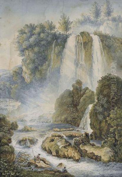Die Grossen Wasserfalle Bei Tivoli Mit Fischern - view 1