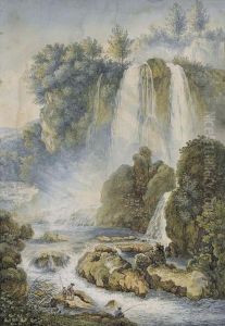 Die Grossen Wasserfalle Bei Tivoli Mit Fischern by Franz Keiserman