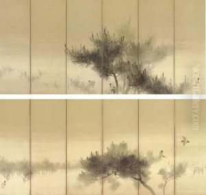 Sparrows And Pines by Tsuji Kako