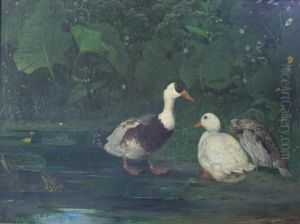 Ducks By A Pool Signed And Dated 1889 by Anders Kallenberg