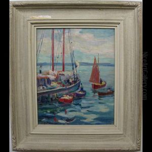 Figures At A Port Fishing by Minnie Kallmeyer