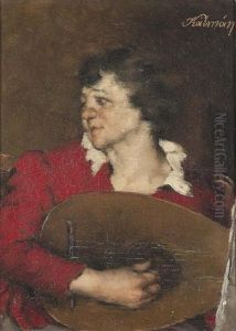 Mandoline Spielender Junger Mann. by Peter Kalman