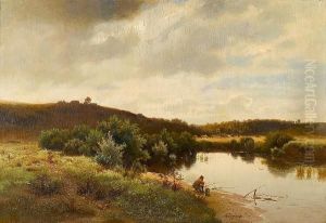 Fishing On The Kazanka River, Near The Volga by Lev Lvovich Kamenev